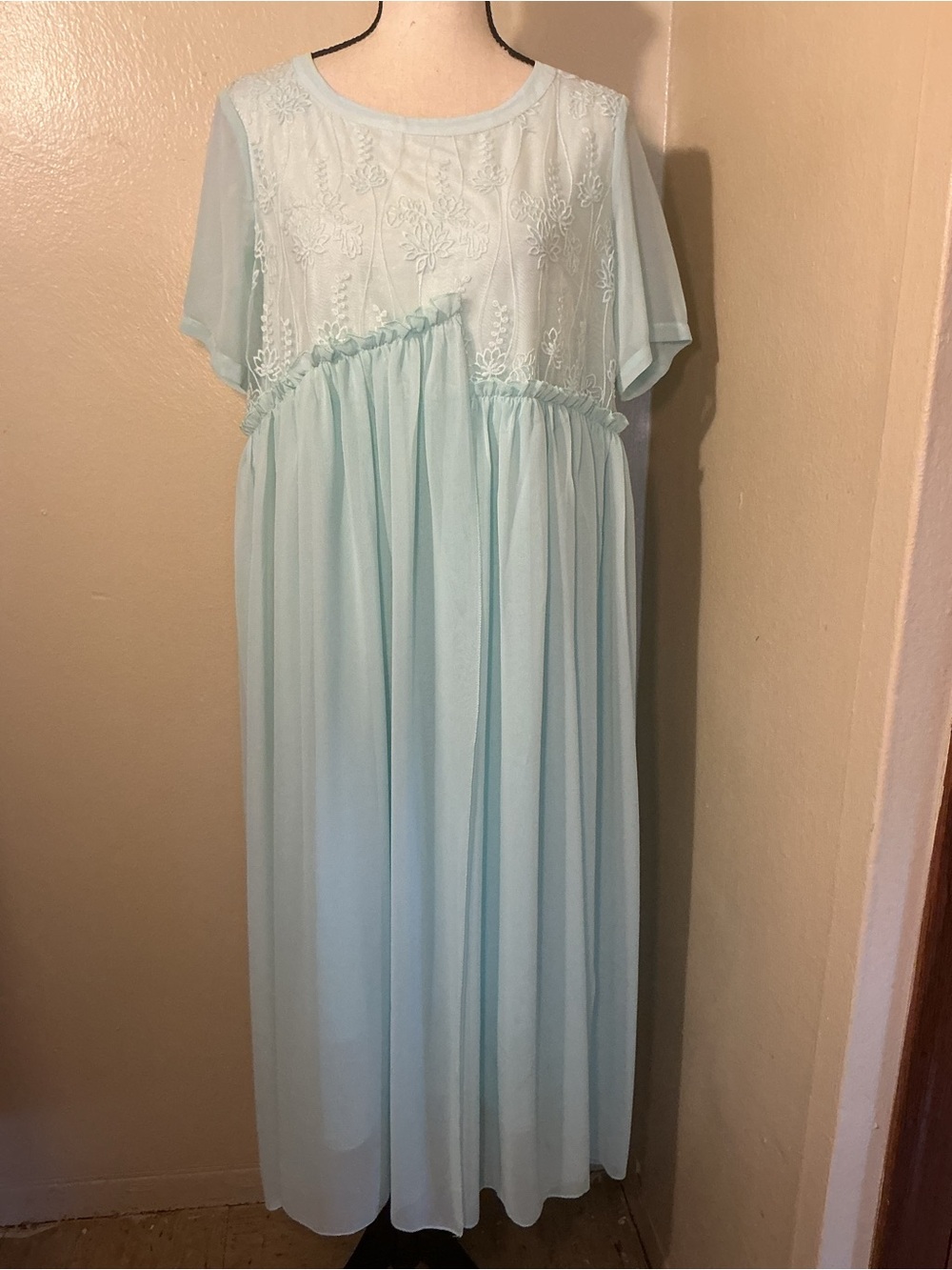 SooLinen NWT Mint Green Embroidered Midi Dress XL Sheer Layered Cottagecore